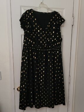 BloomChic Black Midi Dress with Gold Dot Print